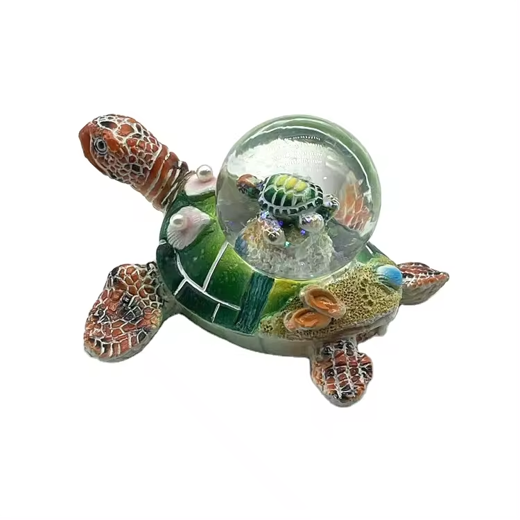 Custom Logo Promotion Gift Resin Snow Globe Tropical Beach Tourist Souvenir Glitter Water Ball With Turtle