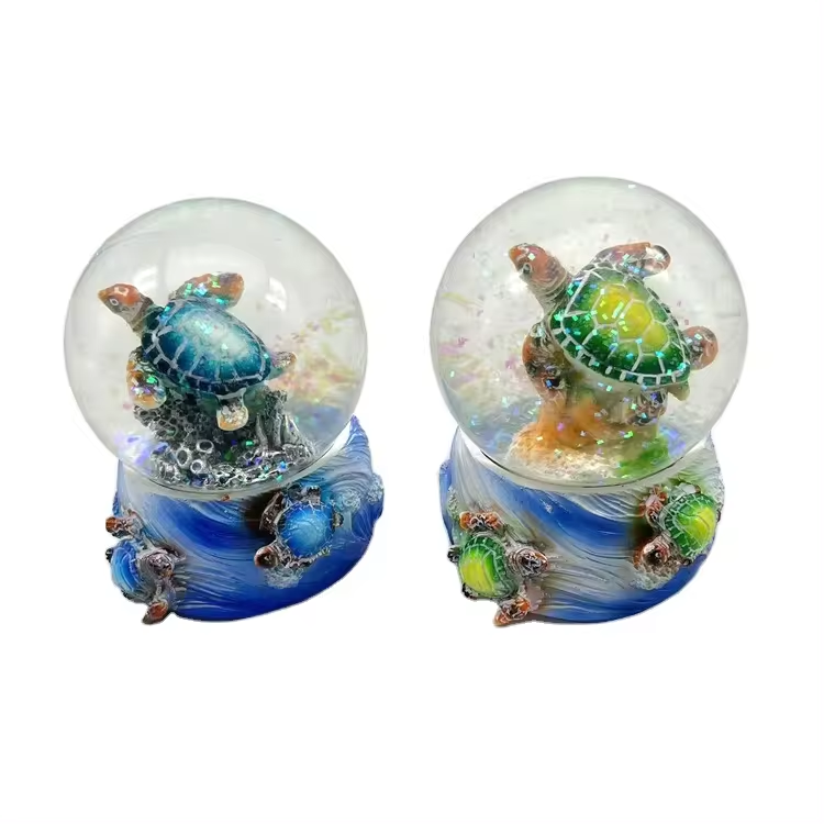 Custom Logo Promotion Gift Resin Snow Globe Tropical Beach Tourist Souvenir Glitter Water Ball With Turtle