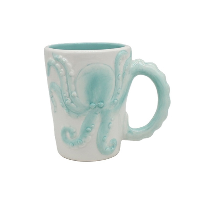 Hand painted beach souvenir ocean animal 3d ceramic octopus mug