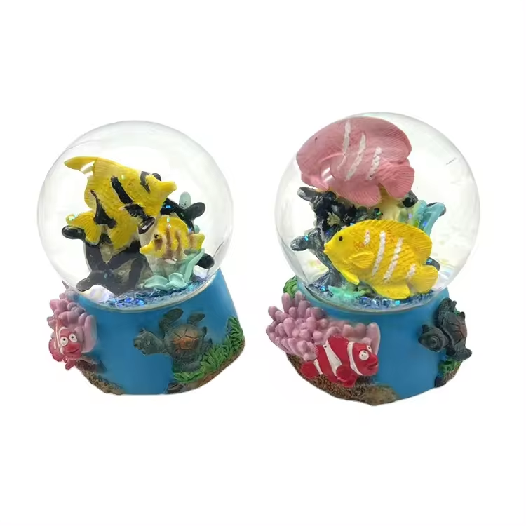 Custom Logo Promotion Gift Resin Snow Globe Tropical Beach Tourist Souvenir Glitter Water Ball With Turtle