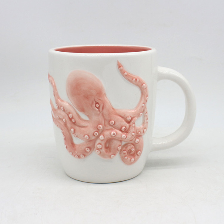 Hand painted beach souvenir ocean animal 3d ceramic octopus mug