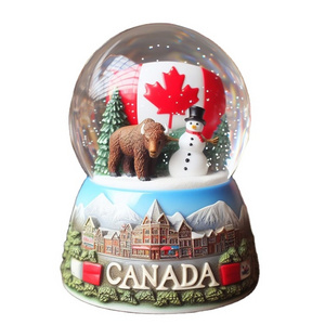 Custom resin 3d bear red maple leaf flag souvenir canada snow globe