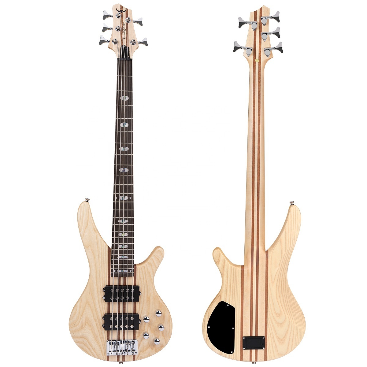 Manufacturer supply High Grade Neck-thru-Body bass Solid Elm Active pickups Natural color 6 strings Electric Bass Guitar