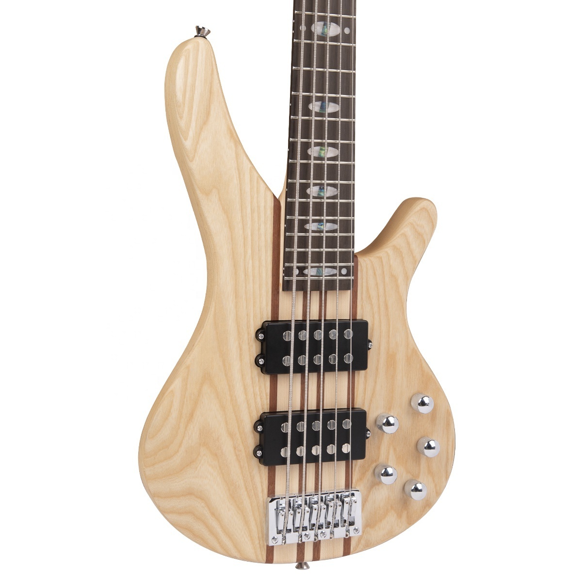 Manufacturer supply High Grade Neck-thru-Body bass Solid Elm Active pickups Natural color 6 strings Electric Bass Guitar