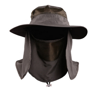 High Quality Custom Logo Quick Dry Fishing Bucket Hat Wholesale UV Protection Sun Hat with Face Shield and Neck Cover