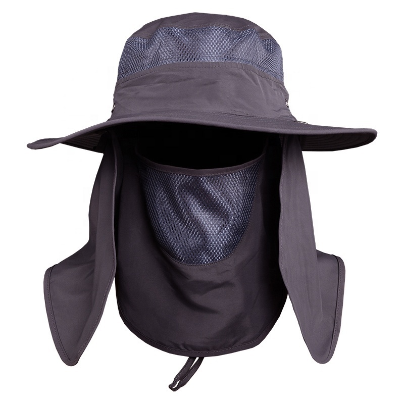 High Quality Custom Logo Quick Dry Fishing Bucket Hat Wholesale UV Protection Sun Hat with Face Shield and Neck Cover