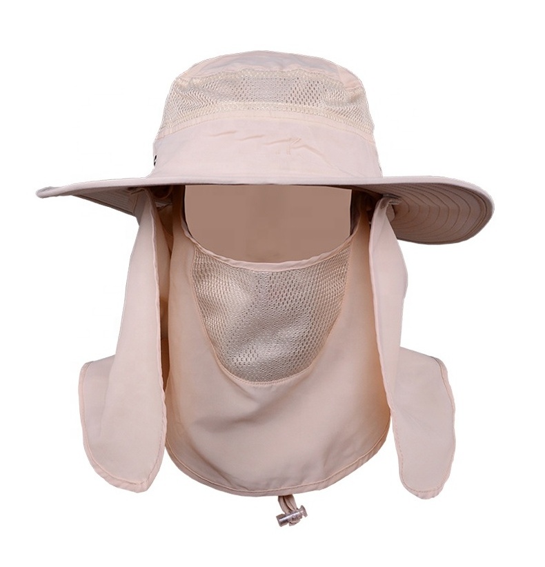 High Quality Custom Logo Quick Dry Fishing Bucket Hat Wholesale UV Protection Sun Hat with Face Shield and Neck Cover