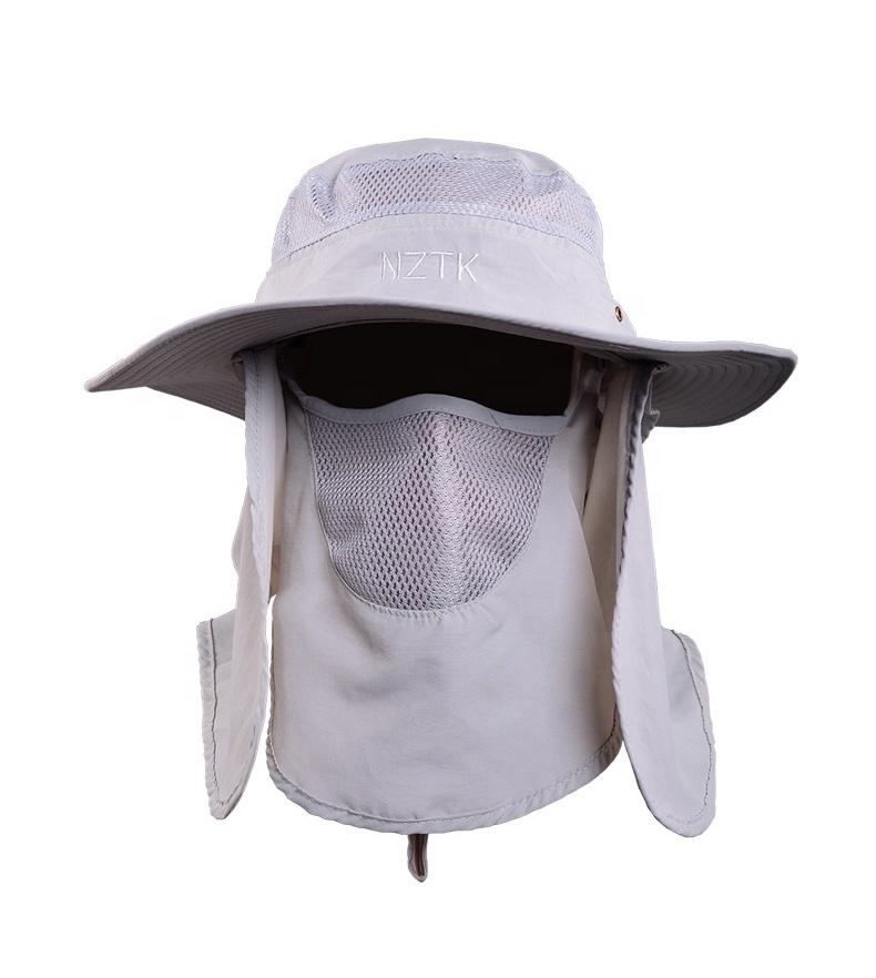 High Quality Custom Logo Quick Dry Fishing Bucket Hat Wholesale UV Protection Sun Hat with Face Shield and Neck Cover