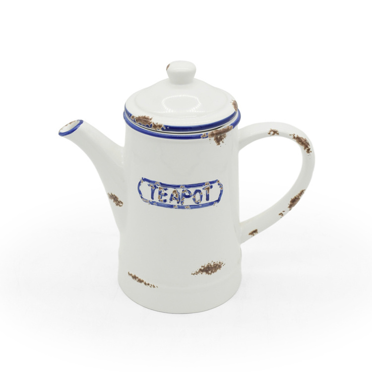 2023 Hot Sale Enamel Cooking Tea Coffee Milk Pot White Antique Vintage  Teapot Enamel Coffee Pot