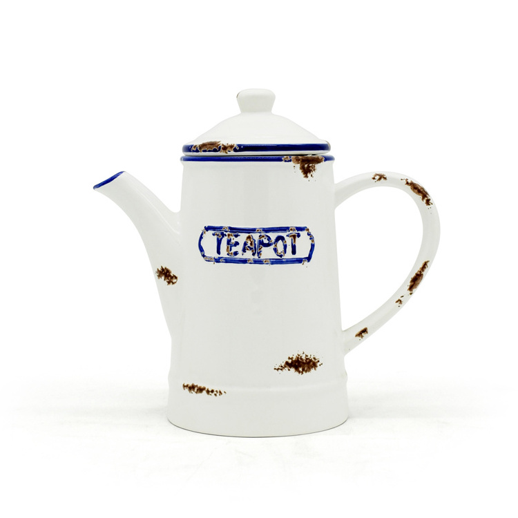 2023 Hot Sale Enamel Cooking Tea Coffee Milk Pot White Antique Vintage  Teapot Enamel Coffee Pot