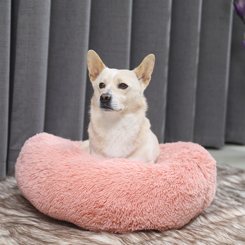 Custom Warm Faux Fur Calming Cover Removable Dog Bed Luxury Donut Waterproof Washable Pog Bed Suppliers with Zipper