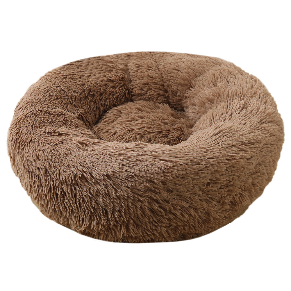 Dog kennel Beds House Soft Long Plush Donut Round Dog Bed Soft Plush Cat Cushion Anti-Slip Machine Washable