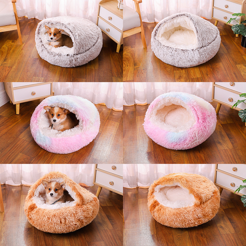 Dog Cat Bed House for Sleep Half Enclosed Pet Nest Warm Plush Kennel Pad Mats Cushion Cover for Dogs Cats Pet Supplies