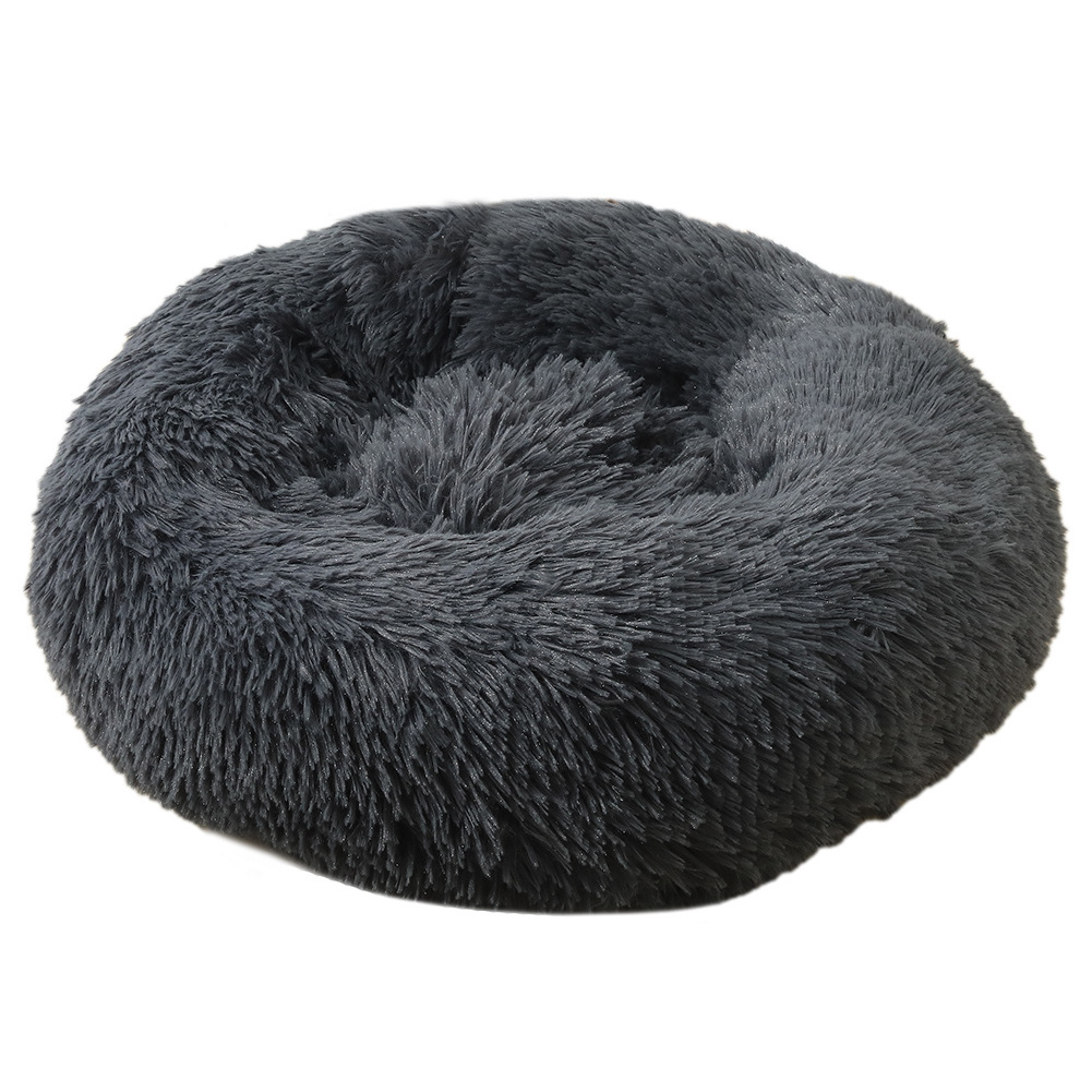 Dog kennel Beds House Soft Long Plush Donut Round Dog Bed Soft Plush Cat Cushion Anti-Slip Machine Washable