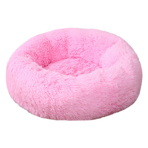 Dog kennel Beds House Soft Long Plush Donut Round Dog Bed Soft Plush Cat Cushion Anti-Slip Machine Washable