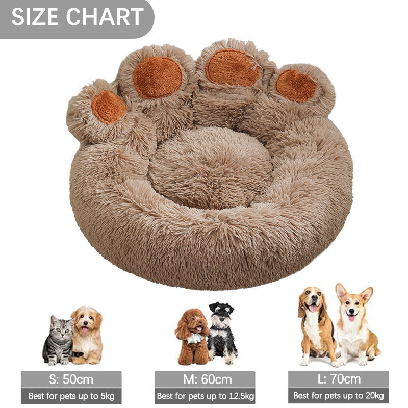 Anti-Anxiety Donut Warming Cozy Soft Round Cat Bed Plush Bear Paw Pet Dog Bed Custom Dog Matress Wholesale Bed For Dog