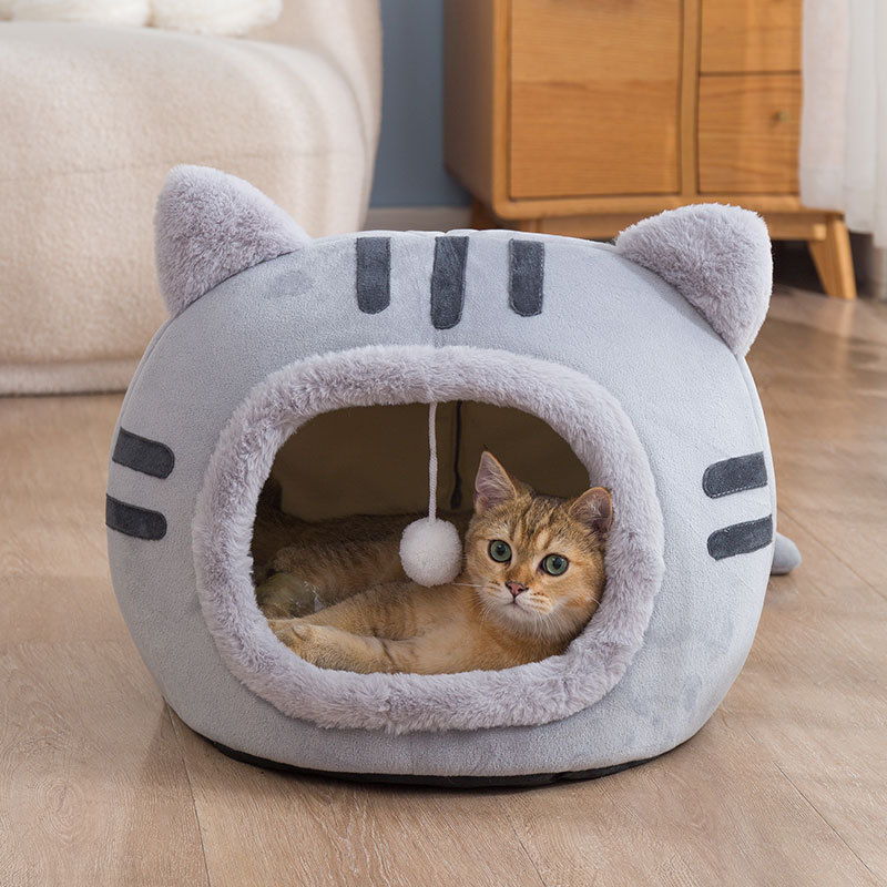 2023 Wholesale High Quality Cute Cat Bed Warm Pet House Kitten Cave Soft Pets Sleep House Dog Basket Tent With Ball Toy