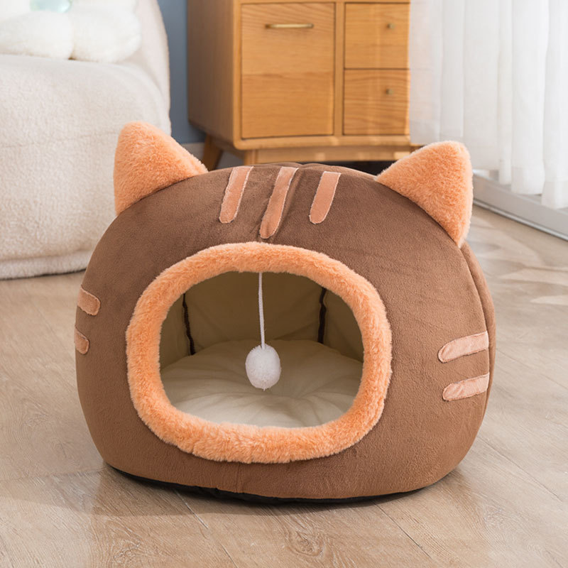 2023 Wholesale High Quality Cute Cat Bed Warm Pet House Kitten Cave Soft Pets Sleep House Dog Basket Tent With Ball Toy