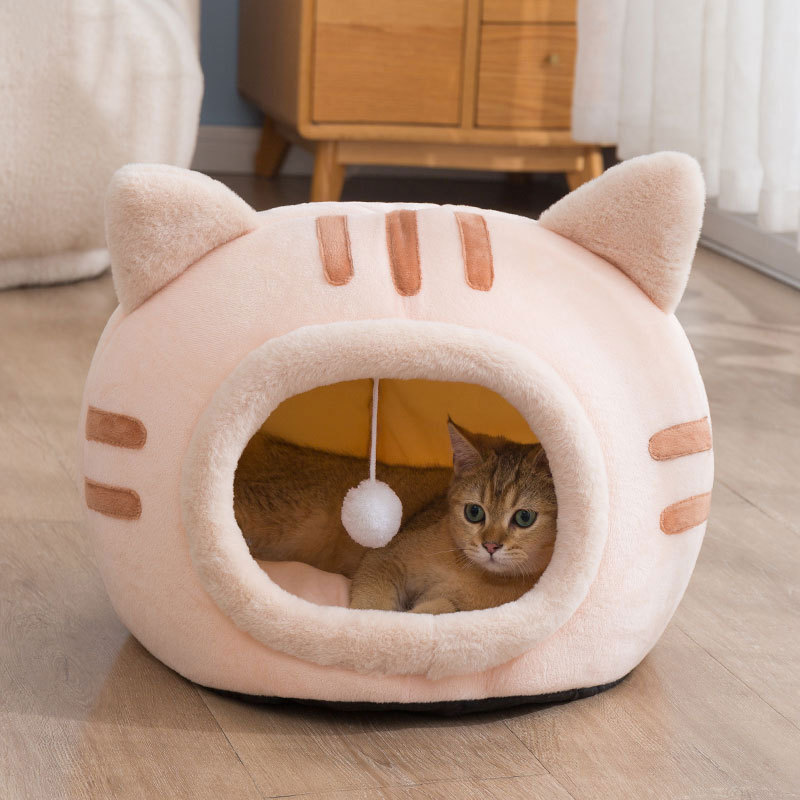 2023 Wholesale High Quality Cute Cat Bed Warm Pet House Kitten Cave Soft Pets Sleep House Dog Basket Tent With Ball Toy