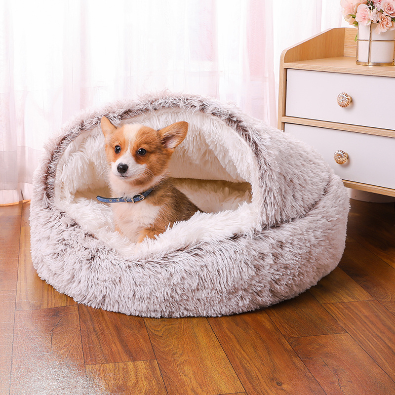 Dog Cat Bed House for Sleep Half Enclosed Pet Nest Warm Plush Kennel Pad Mats Cushion Cover for Dogs Cats Pet Supplies