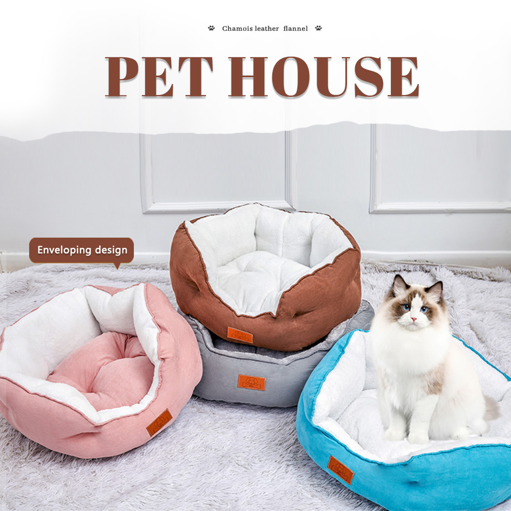 High Quality Deep Sleeping Washable Cat Bed For Dog Comfy Suede Material Soft Cat Pet Bed Kennel Pet Mats Pads