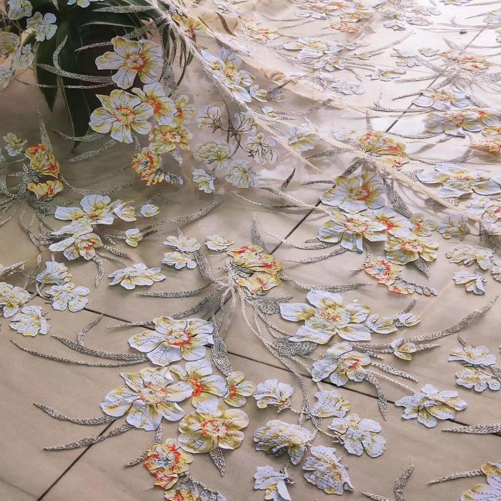 New Chinese Traditional Embroidery Fabric Lily Flower Embroidery Fabric Tulle Fabric For Dress