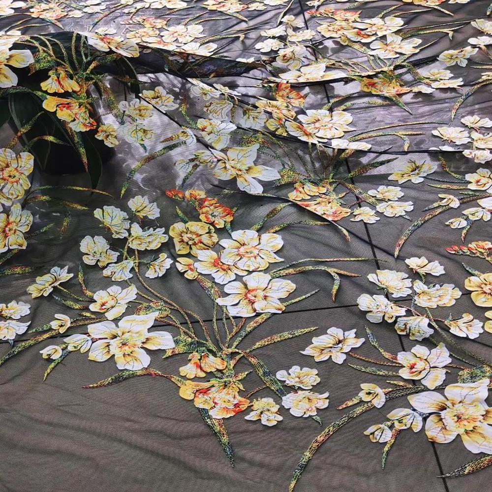 New Chinese Traditional Embroidery Fabric Lily Flower Embroidery Fabric Tulle Fabric For Dress