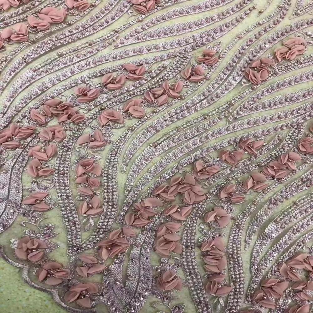 2021 Multicolor Mesh Lace Fabric Tulle 3d Flower Bead Natural Stone Beads Wedding Pakistani Bridal Dress For Bridal Gowns