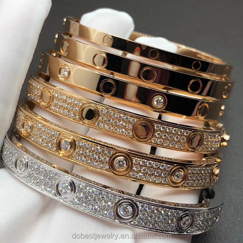 Wholesale 18K Gold Plated Titanium 316L Stainless Steel CZ Stone Carti Love Couple Screw Bangle Bracelet