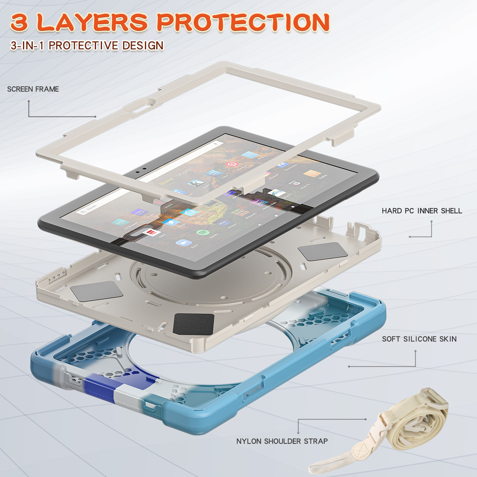 New Arrival Case For Kindle Fire HD 10 2021 Silicone pc Ring holder Strap Protective Function Tablet Cases Cover