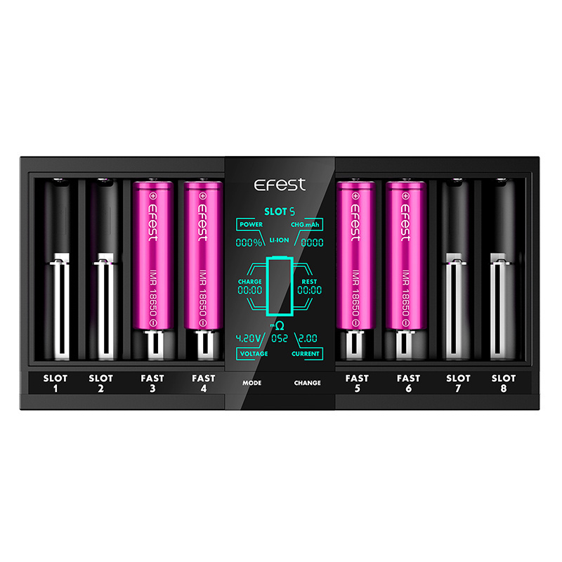 1.2V Ni-MH AA rechargeable battery and 9V 8.4V 3.7V Lithium battery Charger Efest LUC V8 LCD 8 slots smart charger