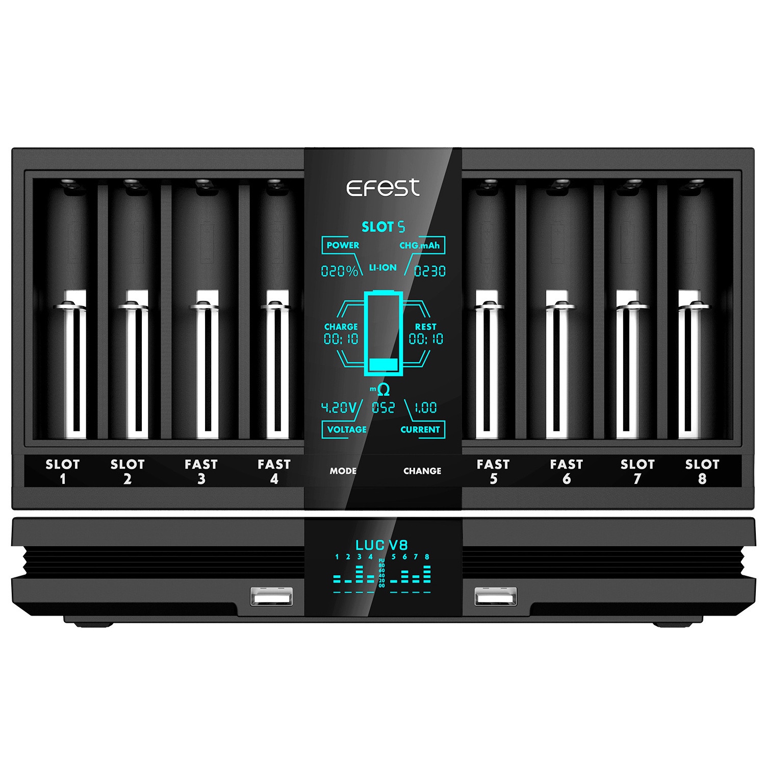 1.2V Ni-MH AA rechargeable battery and 9V 8.4V 3.7V Lithium battery Charger Efest LUC V8 LCD 8 slots smart charger