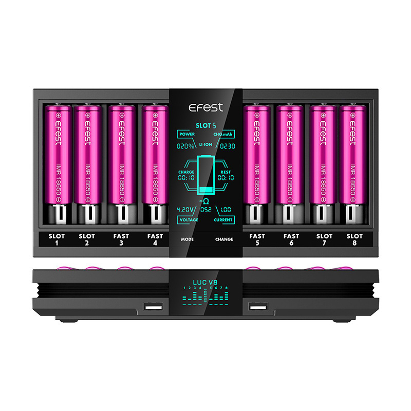 1.2V Ni-MH AA rechargeable battery and 9V 8.4V 3.7V Lithium battery Charger Efest LUC V8 LCD 8 slots smart charger