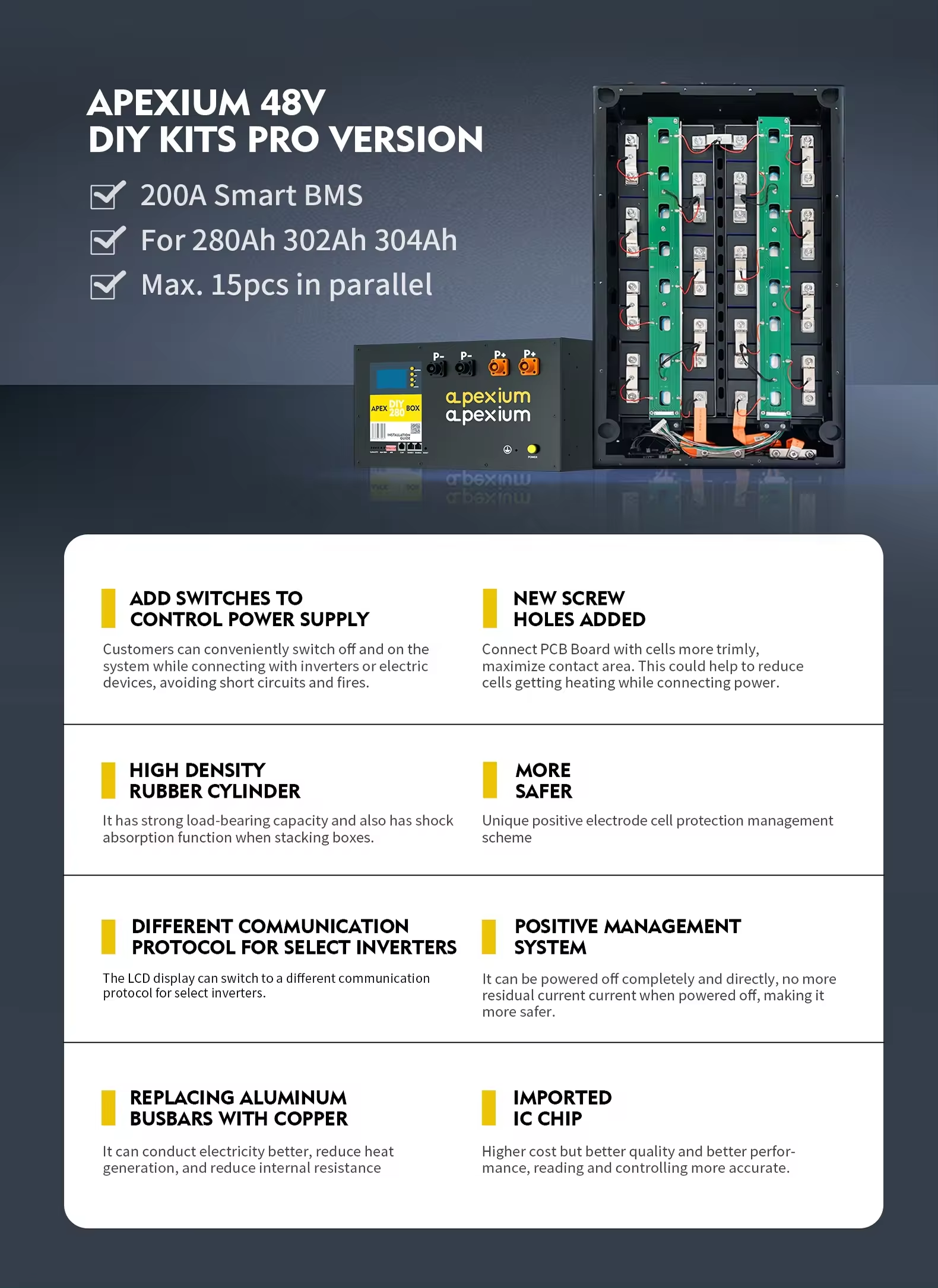 UPDATED JK Apexium Seplos DIY 16S 48V 51.2V Empty Metal Box 280AH 302AH 304AH 15KW Lifepo4 battery cell Stackable Box Metal Case