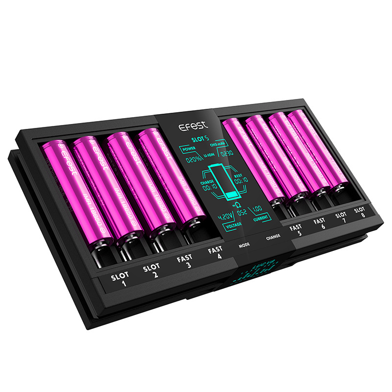 1.2V Ni-MH AA rechargeable battery and 9V 8.4V 3.7V Lithium battery Charger Efest LUC V8 LCD 8 slots smart charger