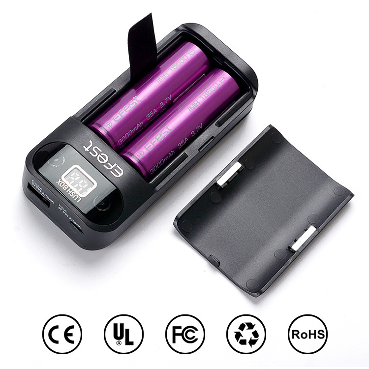 In Stock Ce Rohs Fcc Efest Lush Box Popular Dual 18650 Batteries Wireless DIY Power Bank Charger