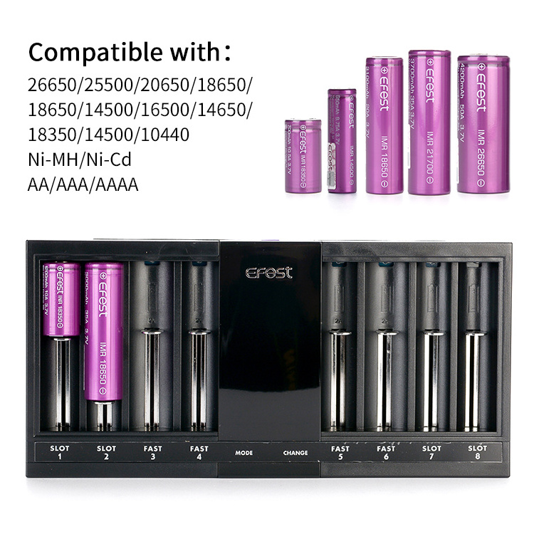 Smart Powerbank Charger 8 Port Efest Luc V8 2 Lcd Screen 2 Usb 12V 2A 3.7V 18650 18350 21700 Lithium Batteries Charger