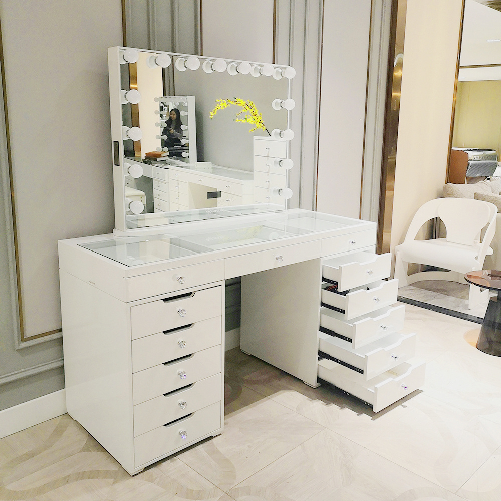 Docarelife Nordic MDF Bedroom Furniture Set HOLLYWOOD Vanity Dressing Table White Wood Modern Panel Wooden Table Tops Accepted