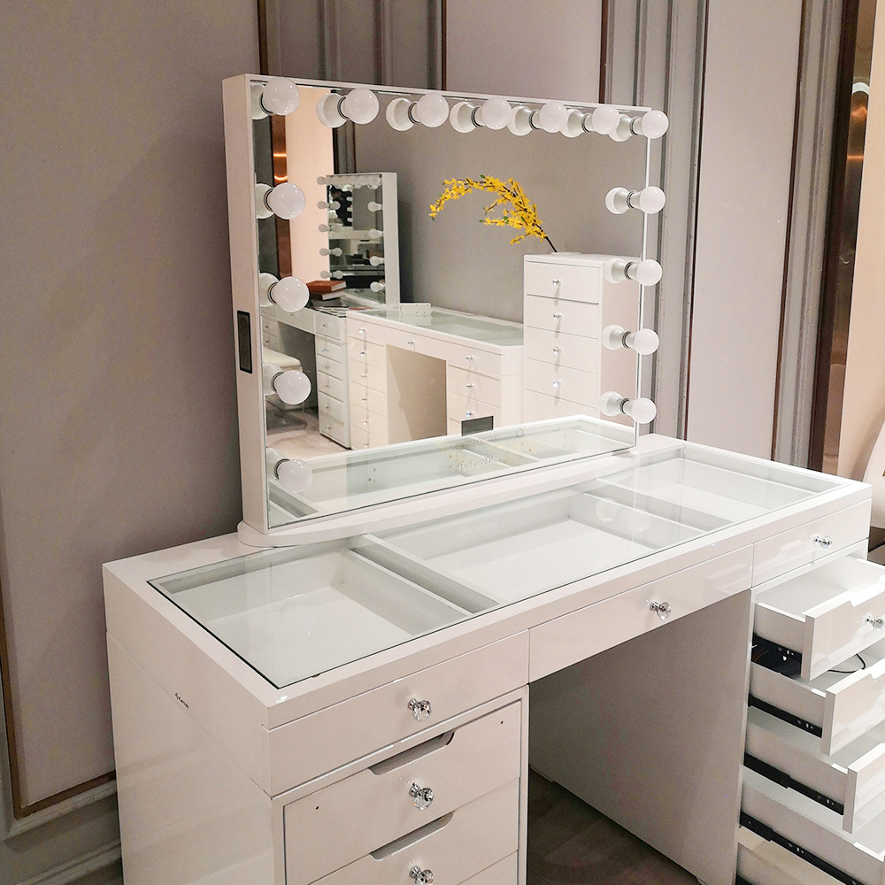 Docarelife Nordic MDF Bedroom Furniture Set HOLLYWOOD Vanity Dressing Table White Wood Modern Panel Wooden Table Tops Accepted