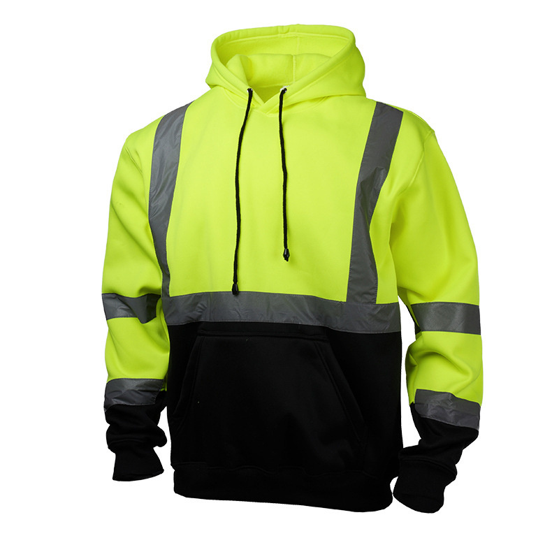 High Visibility Safety Fire Retardant Sweatshirt for Men Class 2 Reflective Zippered Hooded FR Sweatshirt Hi-Vis Safety Hoodie