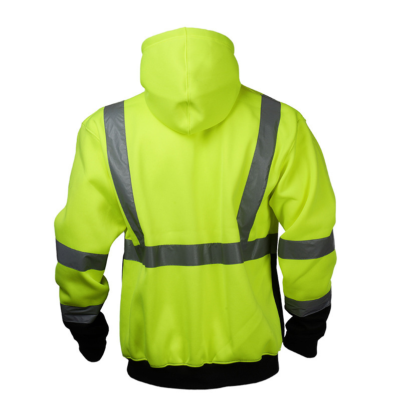 High Visibility Safety Fire Retardant Sweatshirt for Men Class 2 Reflective Zippered Hooded FR Sweatshirt Hi-Vis Safety Hoodie