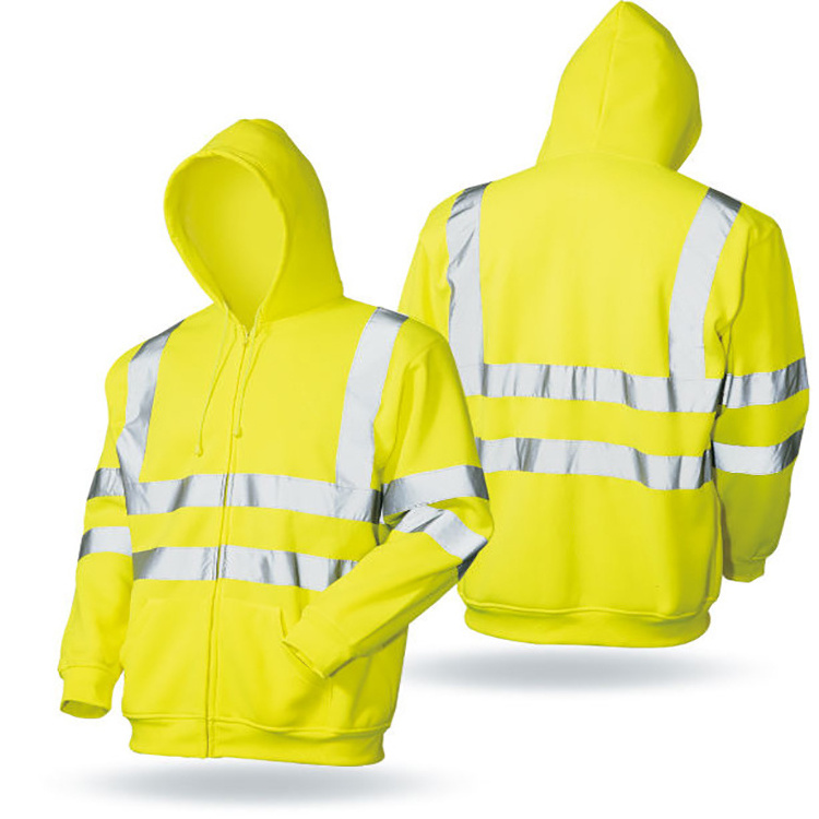 Hi Vis hoodie men custom logo workwear cotton fleece road safety hoodies work uniform hooded jumpers high visibility jackets