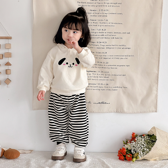 Children's spring long-sleeved suit boys and girls baby hooded hoodie infant cute sweatpants two-piece set