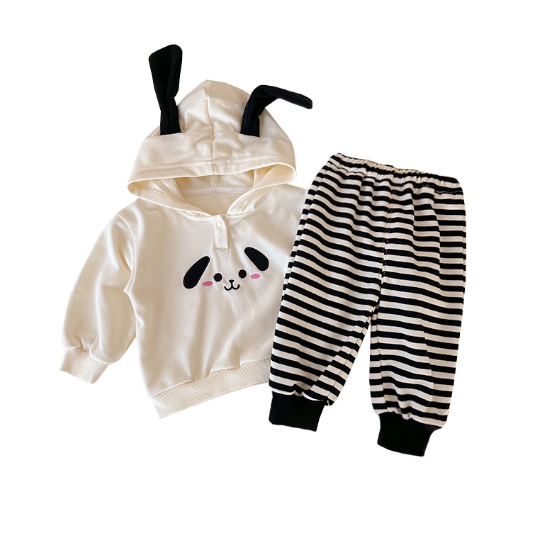 Children's spring long-sleeved suit boys and girls baby hooded hoodie infant cute sweatpants two-piece set