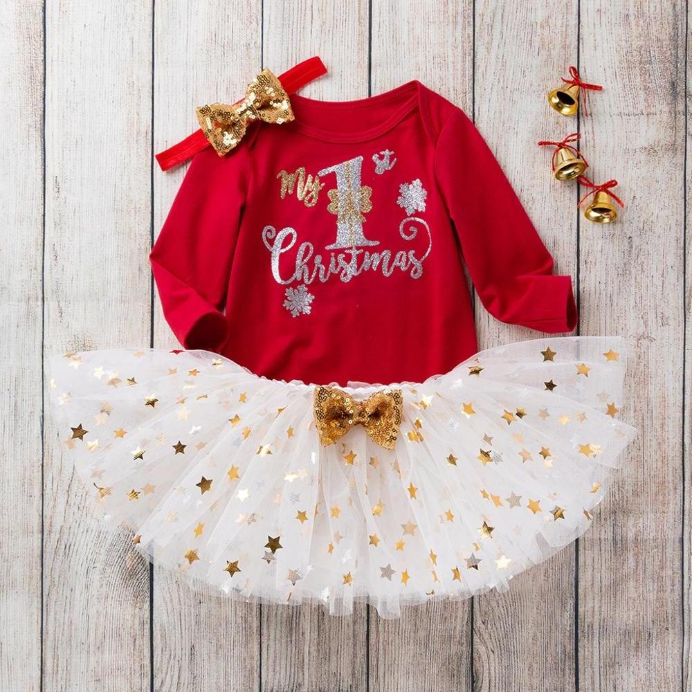 my first christmas girl Toddler Baby Kids Girls fashion long sleeve Romper Tops Tutu Dress Hairband Set autumn clothes