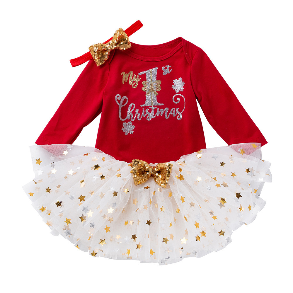 my first christmas girl Toddler Baby Kids Girls fashion long sleeve Romper Tops Tutu Dress Hairband Set autumn clothes