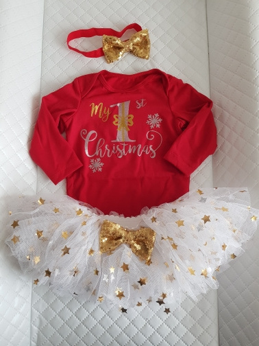 my first christmas girl Toddler Baby Kids Girls fashion long sleeve Romper Tops Tutu Dress Hairband Set autumn clothes