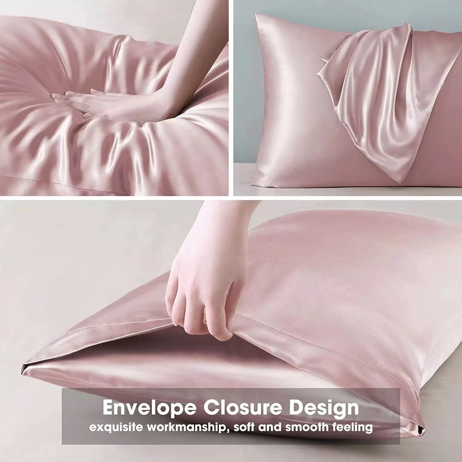 DOCSUN silky pillow case for bedroom solid satin pillow cases luxury queen size 51*76cm zipper anti dust mite satin pillow case