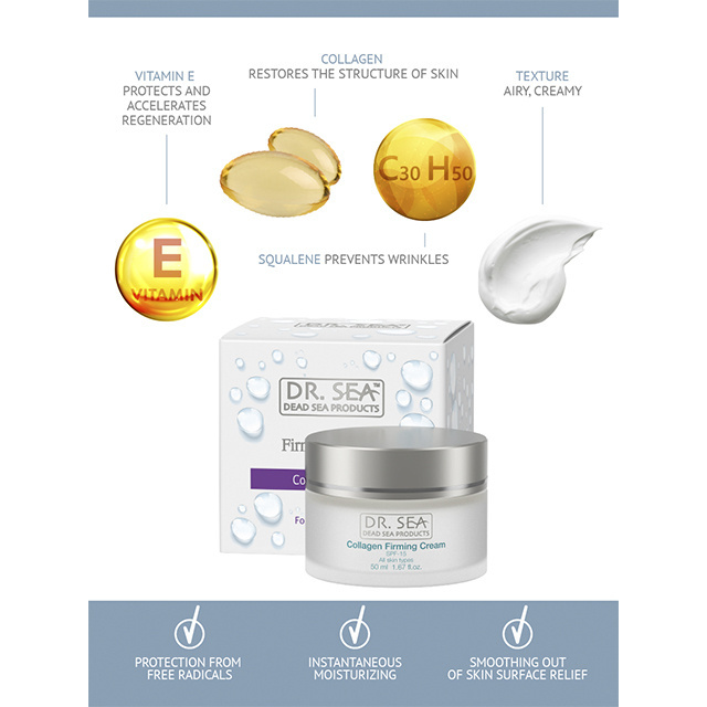 Dr. Sea Collagen Firming Cream SPF 15 - Lifting and Firming Cream with Vegetable Collagen & Dead Sea Minerals for All Types Skin