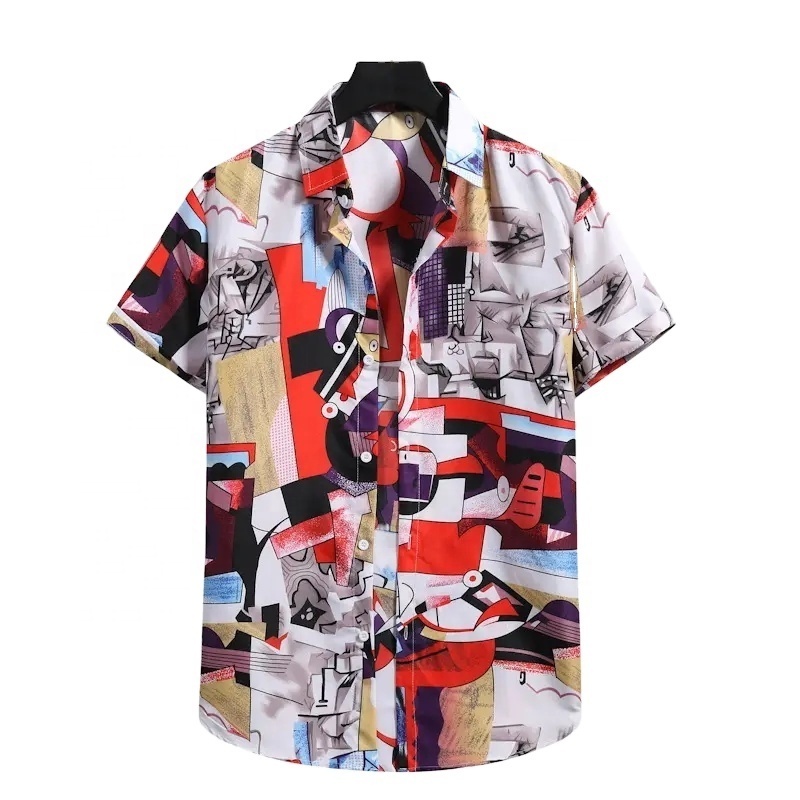 Custom high quality stretch elastic vacation casual men shirt button down collar beach hawaiian t-shirt